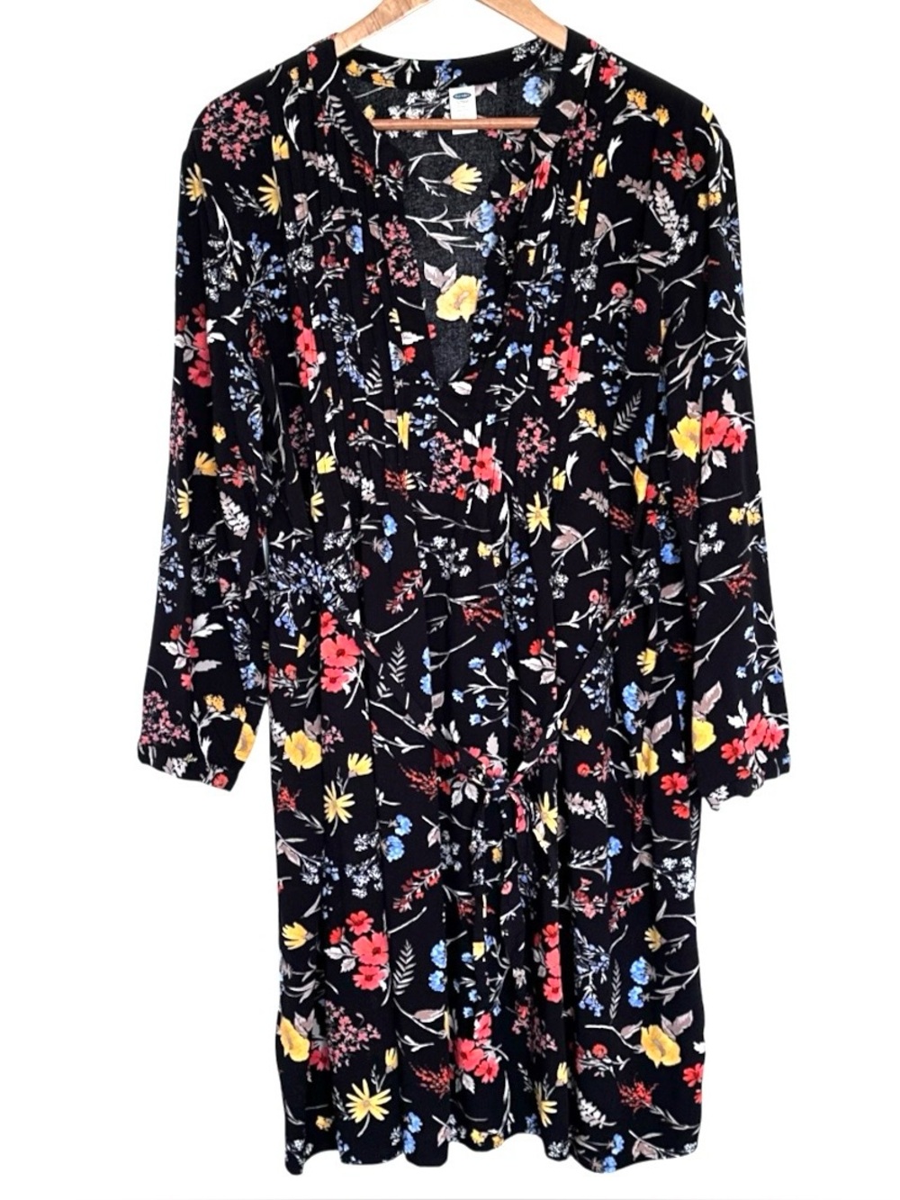 Old Navy Maternity Dress Women’s XXL Black Floral Boho Lightweight With Belt